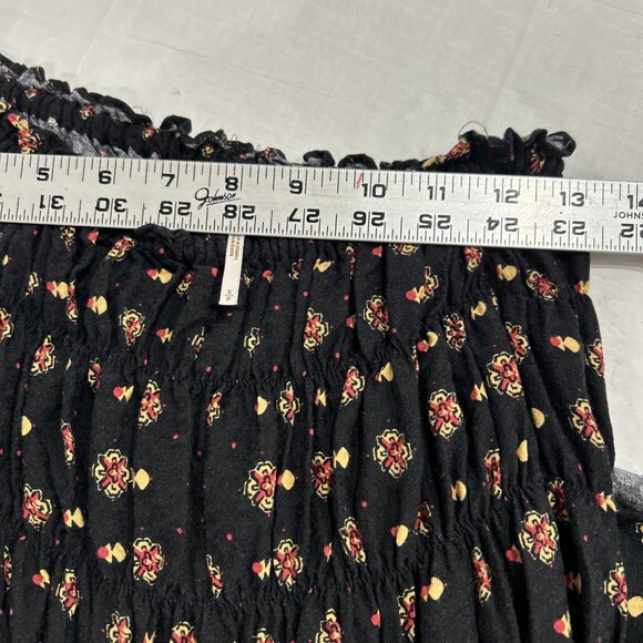 Free People All Mine Black One Shoulder Smocked Mini Dress S Floral Boho - Picture 6 of 9